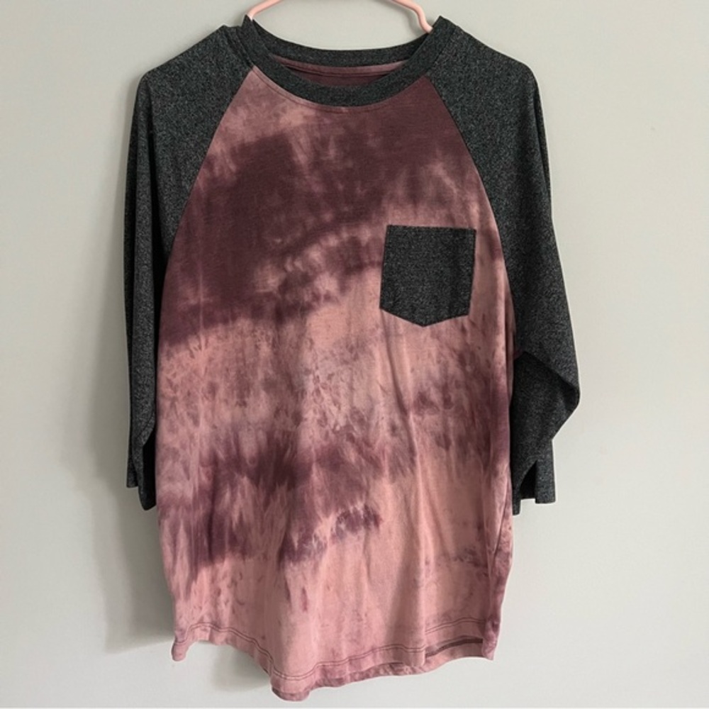 Retrofit Grey and Purple Tie Dye 3/4 Sleeve Baseball Tee Shirt